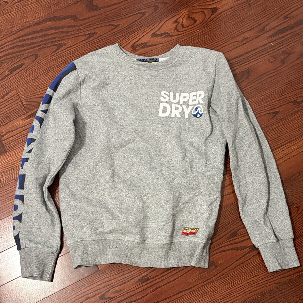 Superdry Grey Crewneck Sweatshirt with Navy Sleeve Graphic